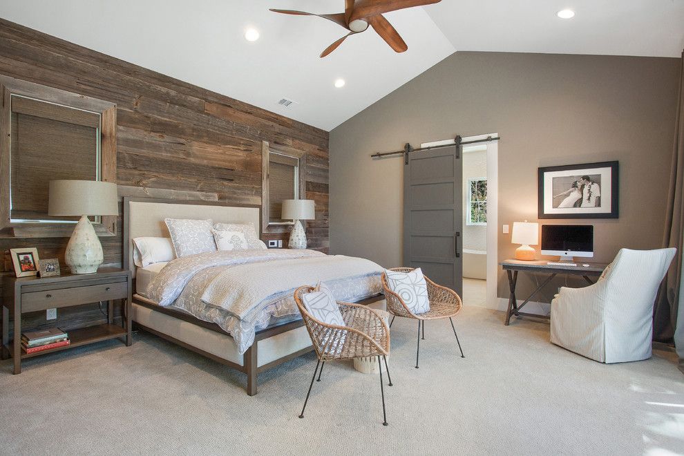 Horizon Retail Construction for a Farmhouse Bedroom with a Sliding Barn Door Hardware and Alamo, Ca. Farmhouse. Full Service Design Firm. Master Bedroom. by Lmk Interiors