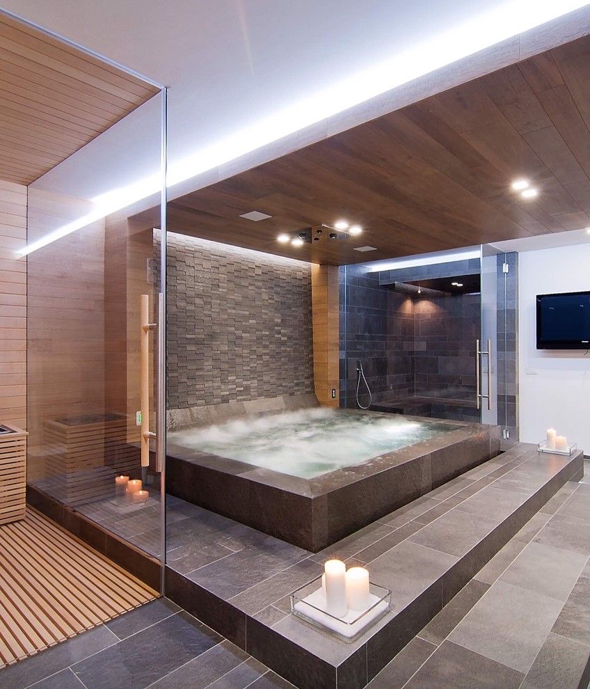 Hot Tubbing for a Contemporary Bathroom with a Jacuzzi and Style Example Bath S6 by Saviano Builders