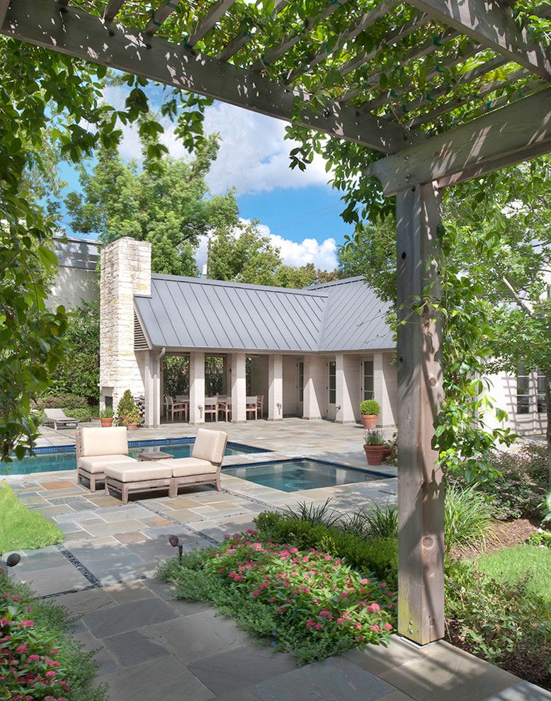 Hot Tubbing for a Traditional Patio with a Path and Houston Residence and Poolhouse by Wettling Architects