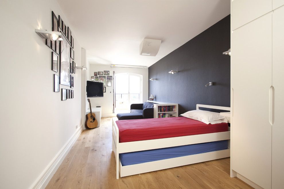 How Long is a Twin Xl Bed for a Contemporary Kids with a Blue Bedroom and Wapping E1w: Stylish Wharf Flat by Increation