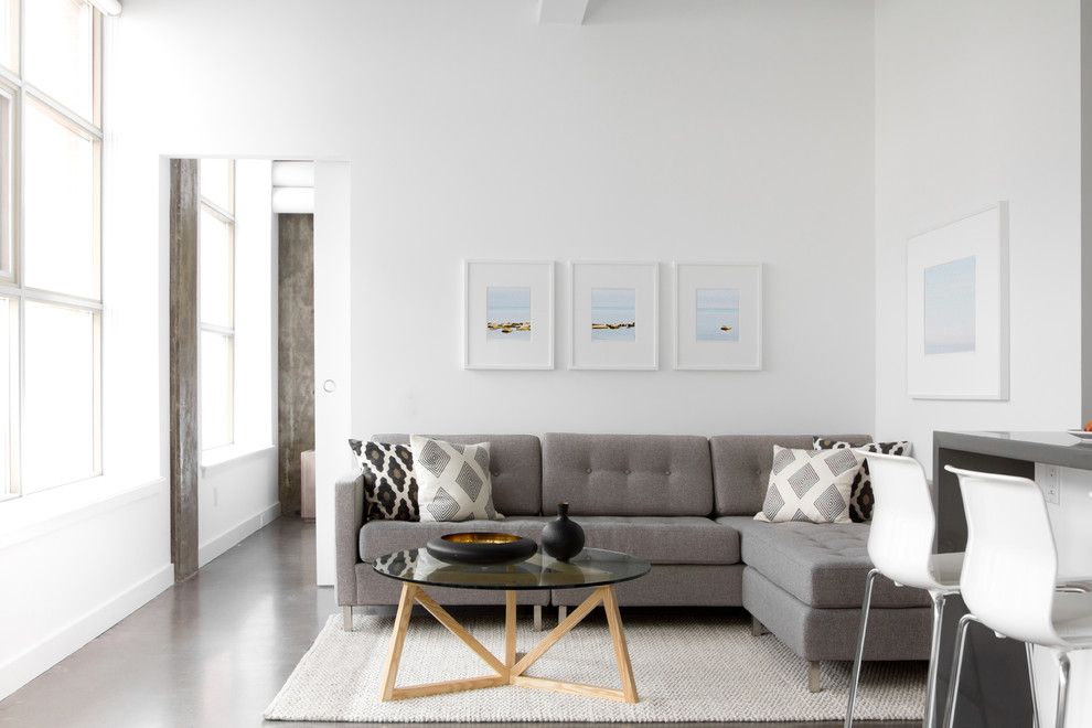 How to Clean Couch Cushions for a Modern Living Room with a Loft and Camden Lofts Residence by Croma Design Inc