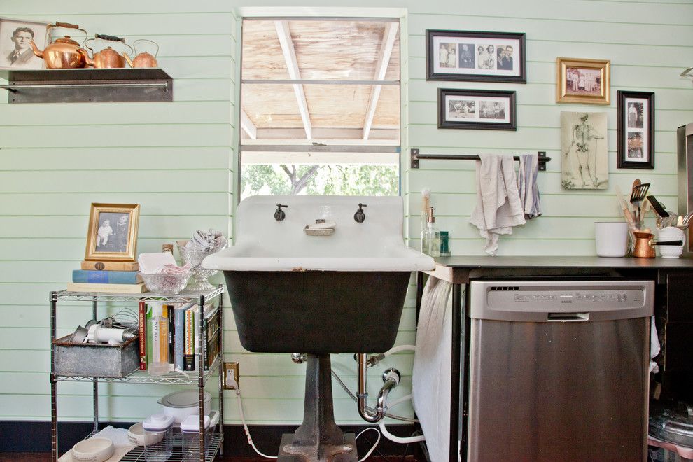 How to Fix a Clogged Sink for a Shabby Chic Style Kitchen with a Open Shelves and My Houzz: Nick + Stephanie, Austin by Sarah Natsumi Moore