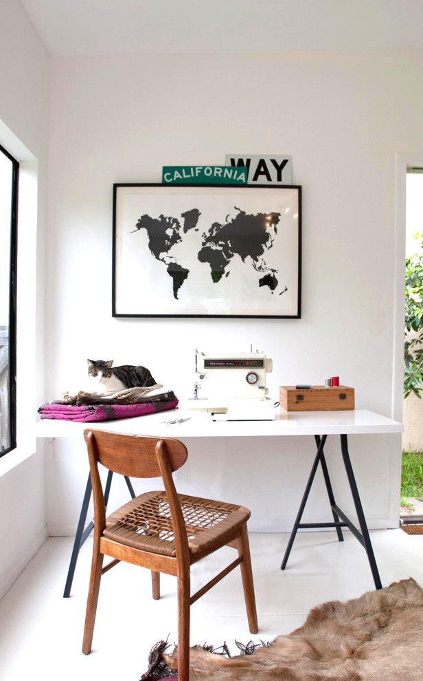 How to Get Rid of Cat Spray Smell for a Contemporary Home Office with a Map and Jette Creative Office by Jette Creative