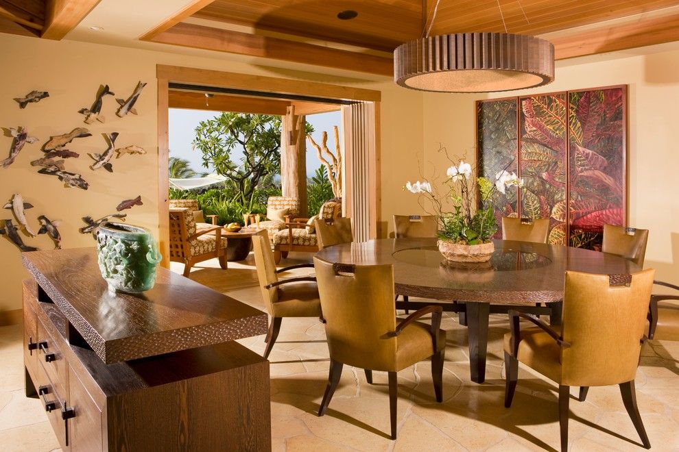 How to Get Rid of Popcorn Ceiling for a Tropical Dining Room with a Round Table and Dining Room by Saint Dizier Design