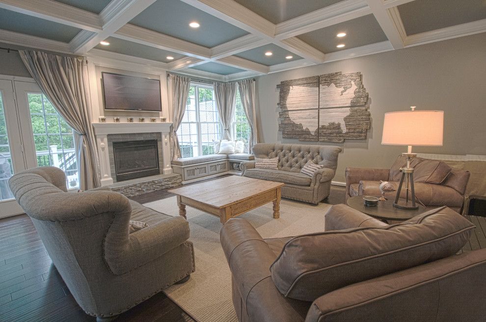 How to Get Rid of Popcorn Ceilings for a Farmhouse Family Room with a Bench Seat and Ashburn Kitchen & Family Room by Synergy Design & Construction