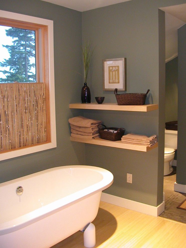 How to Hang Floating Shelves for a Contemporary Bathroom with a Minimal and Master Bath by Stig Carlson Architecture