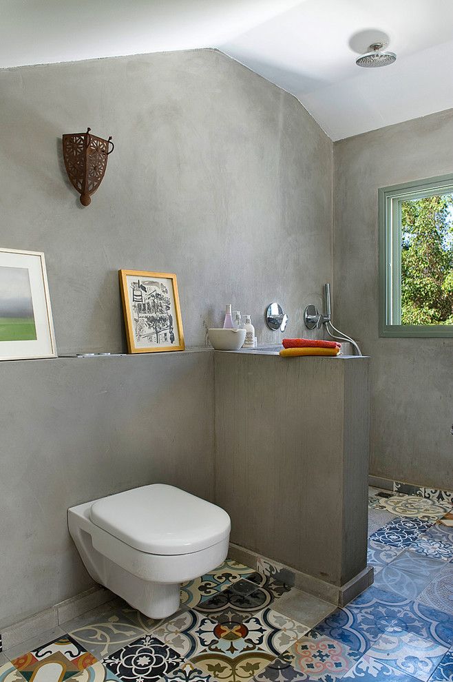 How to Hang Pictures on Plaster Walls for a Eclectic Bathroom with a Tankless Toilet and House N by Dana Gordon + Roy Gordon: Architecture Studio