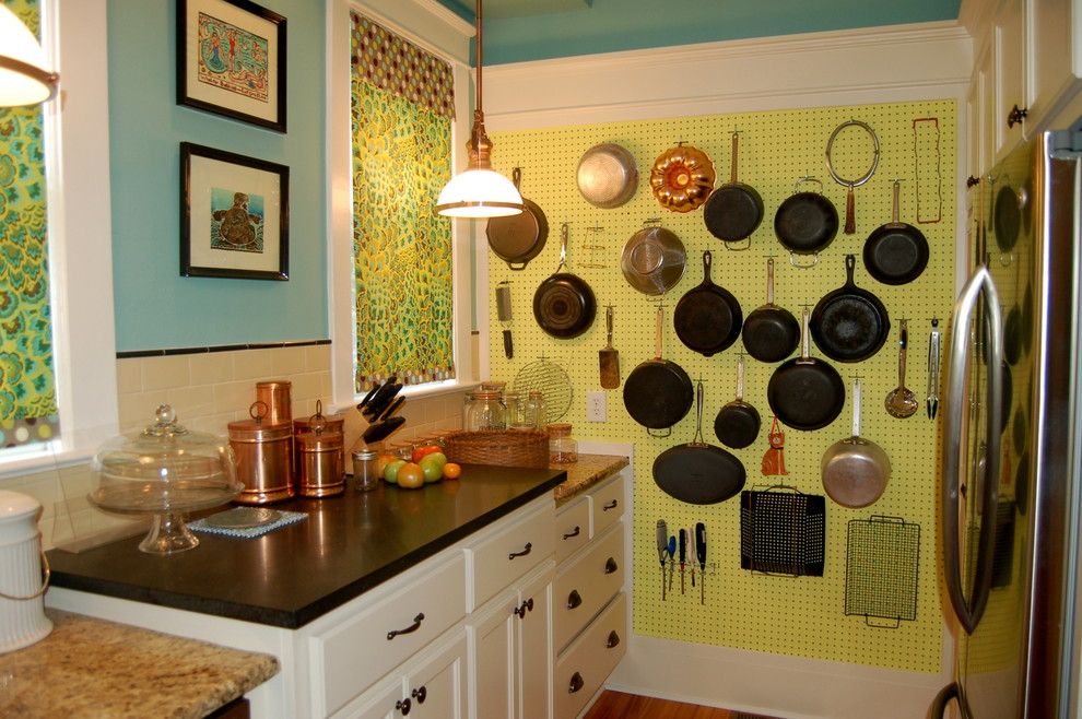 How to Hang Pictures on Plaster Walls for a Traditional Kitchen with a Hanging Pots and American Four Square Kitchen Reno by Dodie