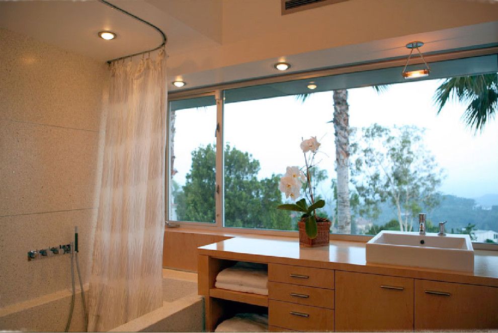 How to Install Curtain Rods for a Modern Bathroom with a Curtain Track and Fcb:design (Markus Canter) Project: Savona Road, Bel Air, Ca 90077 by Markus Canter (Fcb:design)