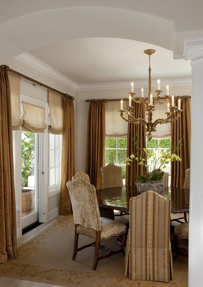 How to Install Curtain Rods for a Traditional Dining Room with a Arched Doorway and Kathy Bloodworth by Kathy Bloodworth Interior Design