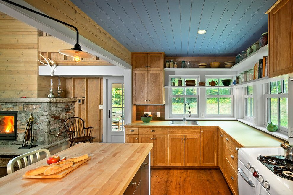 How to Paint a Popcorn Ceiling for a Farmhouse Kitchen with a Kitchen Island and Madeline Island by Albertsson Hansen Architecture, Ltd