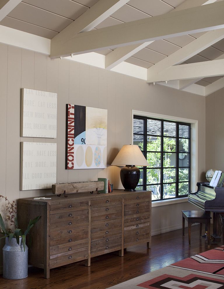 How to Paint a Popcorn Ceiling for a Rustic Living Room with a Sideboard and Rustic Living Room by Artisticdesignsforliving.com