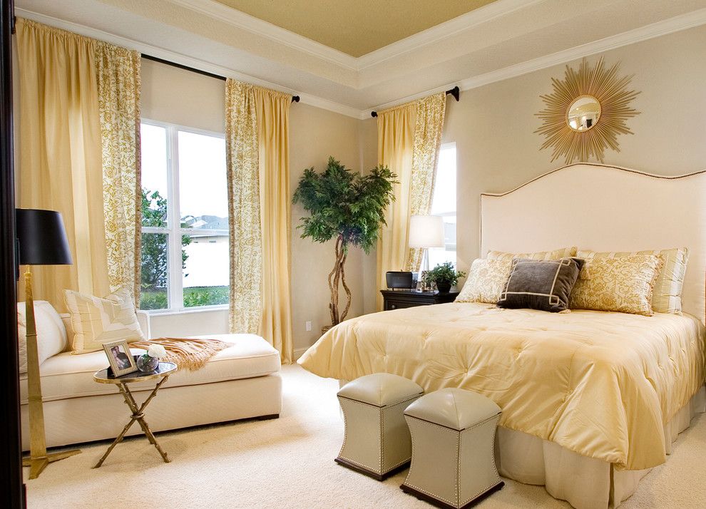 How to Paint a Popcorn Ceiling for a Transitional Bedroom with a Tan Walls and Interior Design Gallery by Masterpiece Design Group