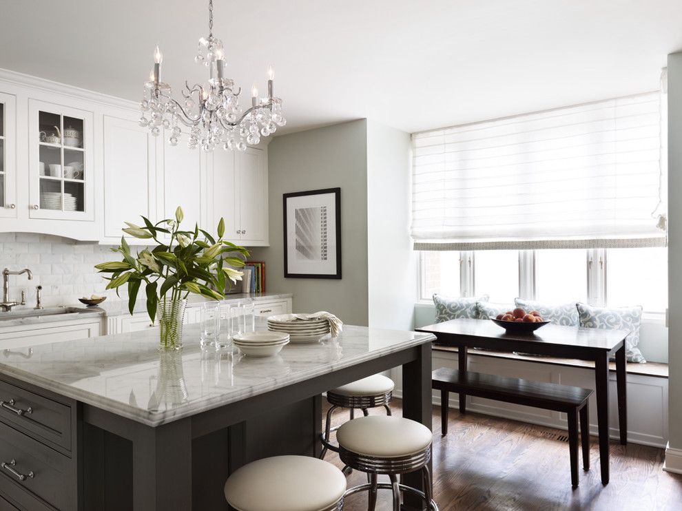 How to Refinish a Table for a Traditional Kitchen with a Tile Kitchen Backsplash and City Townhome by Kim Scodro Interiors