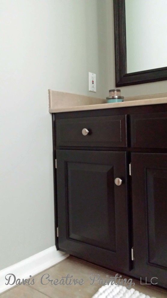 How to Restain Cabinets for a Transitional Bathroom with a Restain Bathroom Cabinets and Bathroom Vanity by Davis Creative Painting, Llc