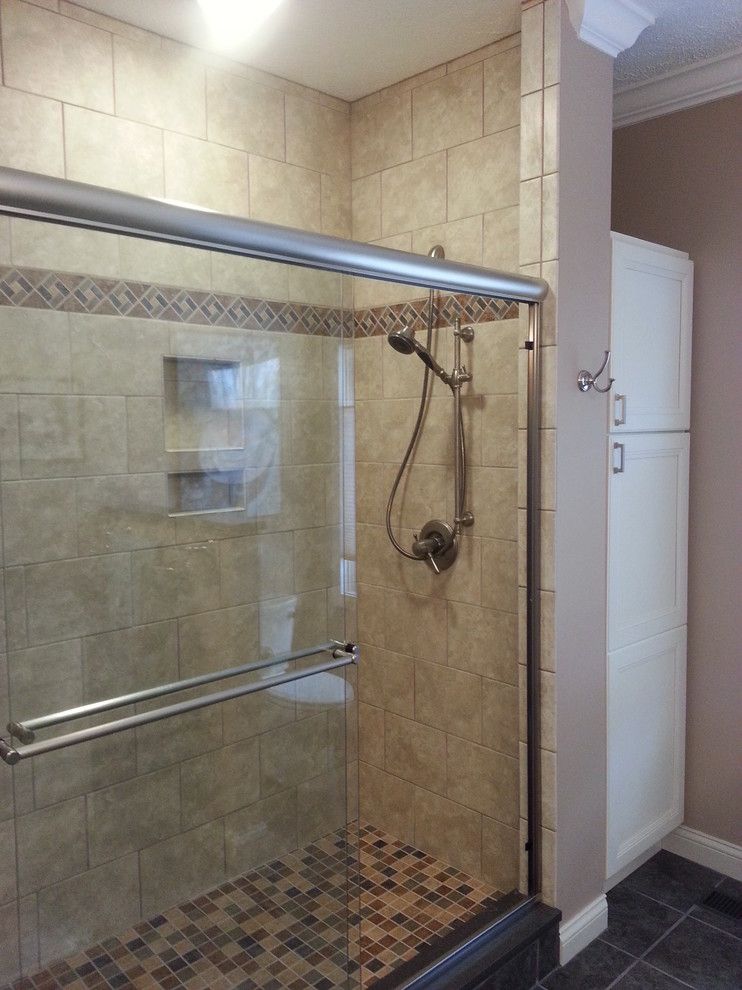 How to Texture Drywall for a Traditional Bathroom with a Tile Floor and Complete Bath Remodel with Walk in Shower by Keith Construction
