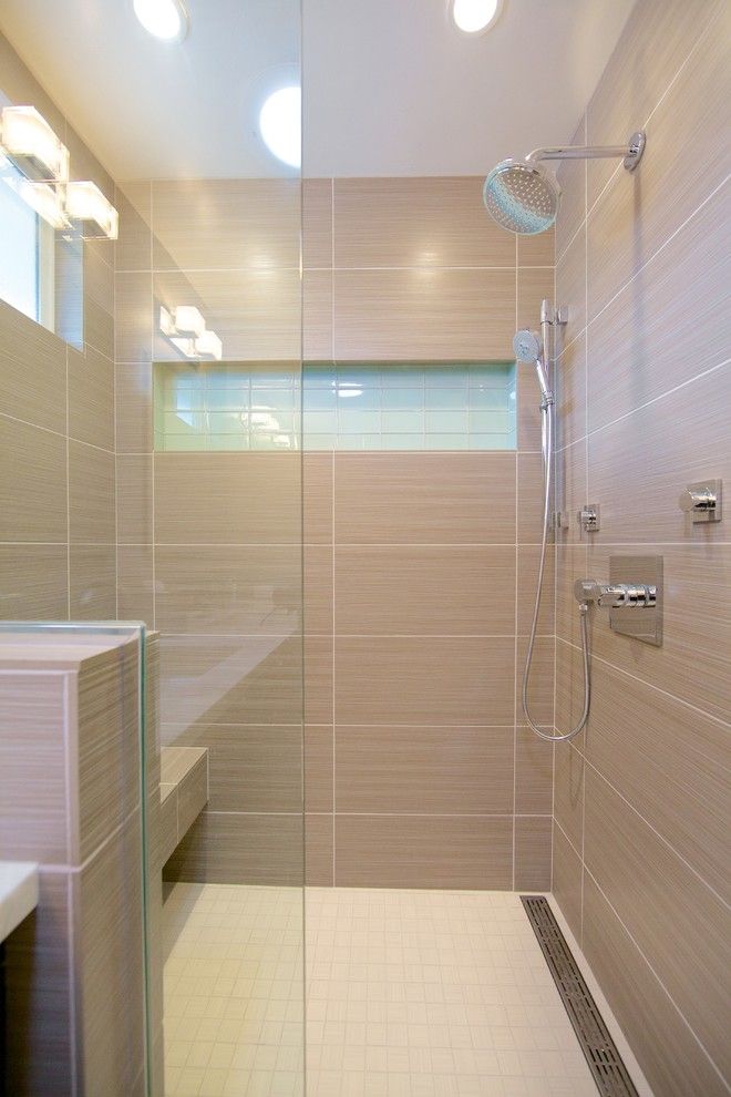 How to Unclog Shower Drain for a Contemporary Bathroom with a Channel Drain and Contemporary Shower by Spaces Renewed