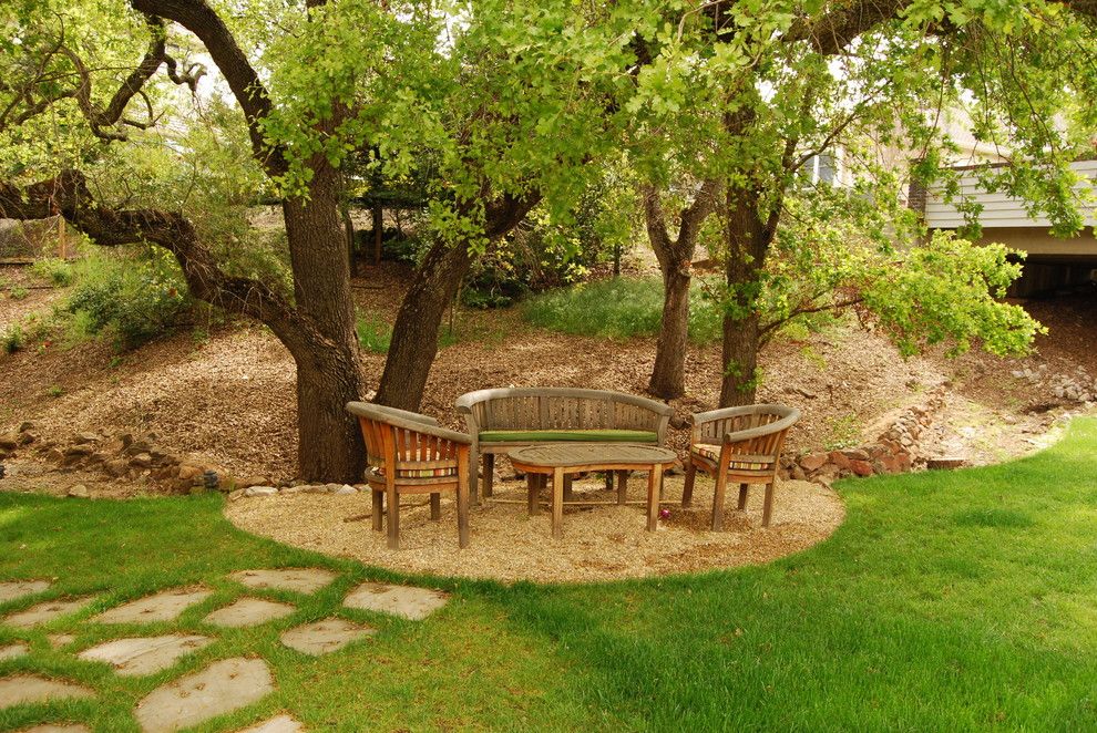 Howard Hill Furniture for a Contemporary Landscape with a Gravel and Oak Tree Retreat by Envision Landscape Studio