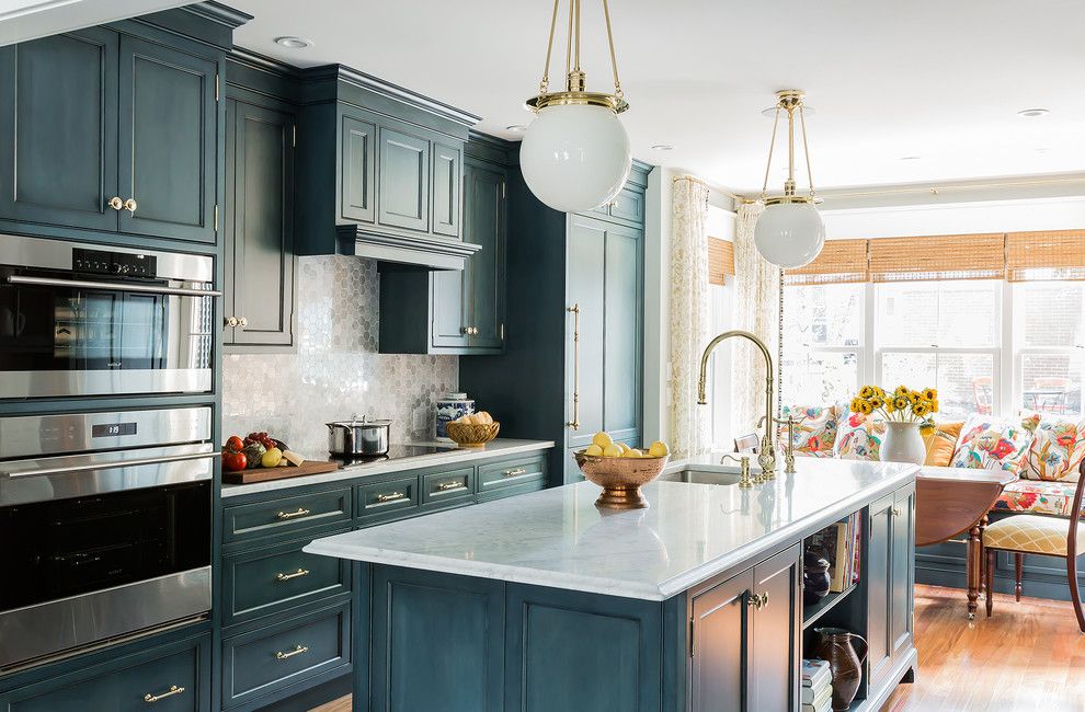 Hudson Appliance for a Traditional Kitchen with a Marble Tile and This Old House, Charlestown Greek Rival Row House by K.marshall Design Inc.