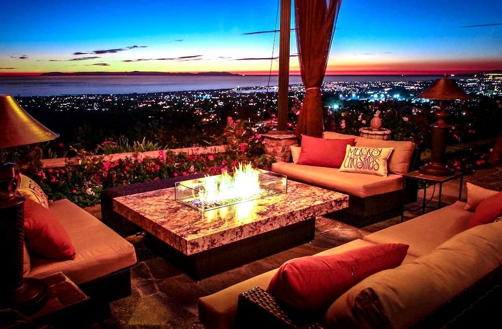 Huntington Beach Fire Pits for a Beach Style Patio with a Outdoor Dining Furniture and Montecito Fire Pit Table by Cooke Furniture