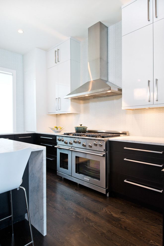 Huppe for a Modern Kitchen with a White Flush Cabinets and Lincoln Park Residence by J Designs, Inc