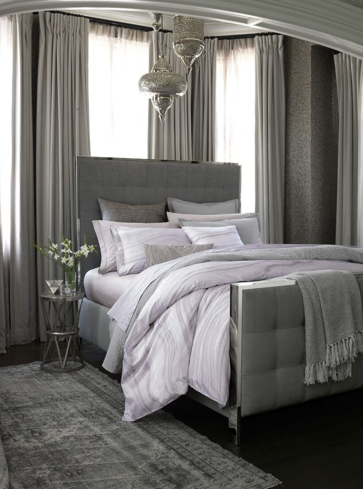 Ikea Brimnes Bed for a Contemporary Bedroom with a Contemporary and Oake Agate Bedding Collection by Bloomingdale's