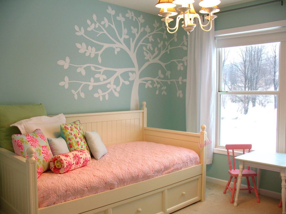 Ikea Brimnes Bed for a Traditional Kids with a Wall Mural and Just a Girl by Just a Girl