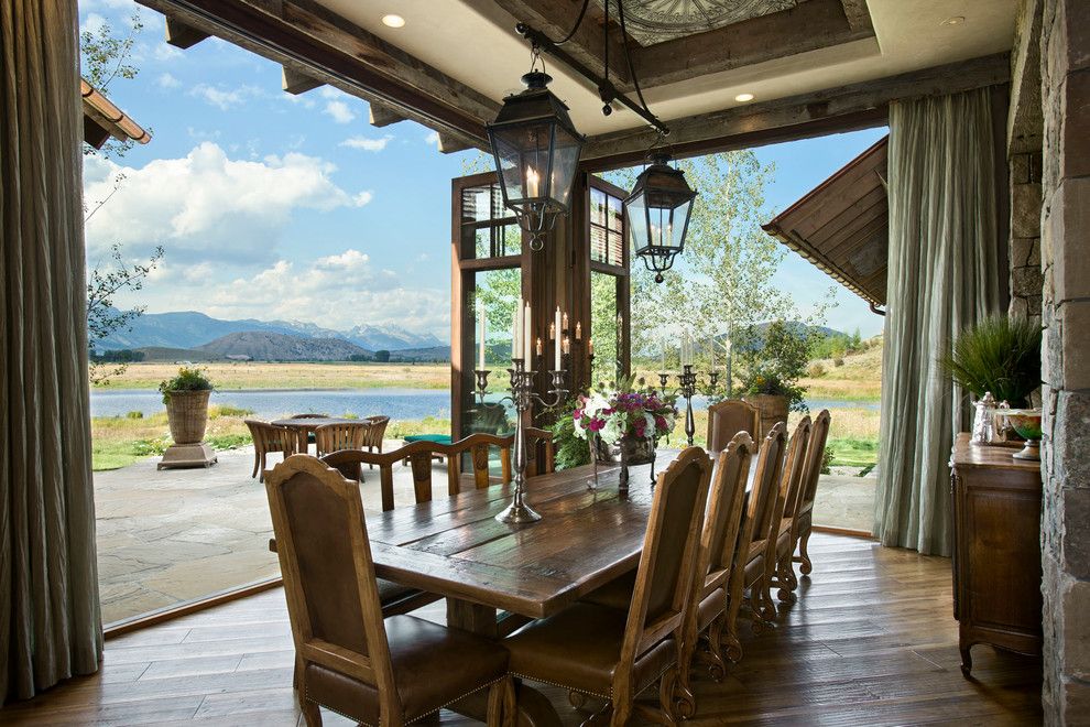 Ikea Folding Chair for a Rustic Dining Room with a Curtain and Wyoming Residence by Locati Architects