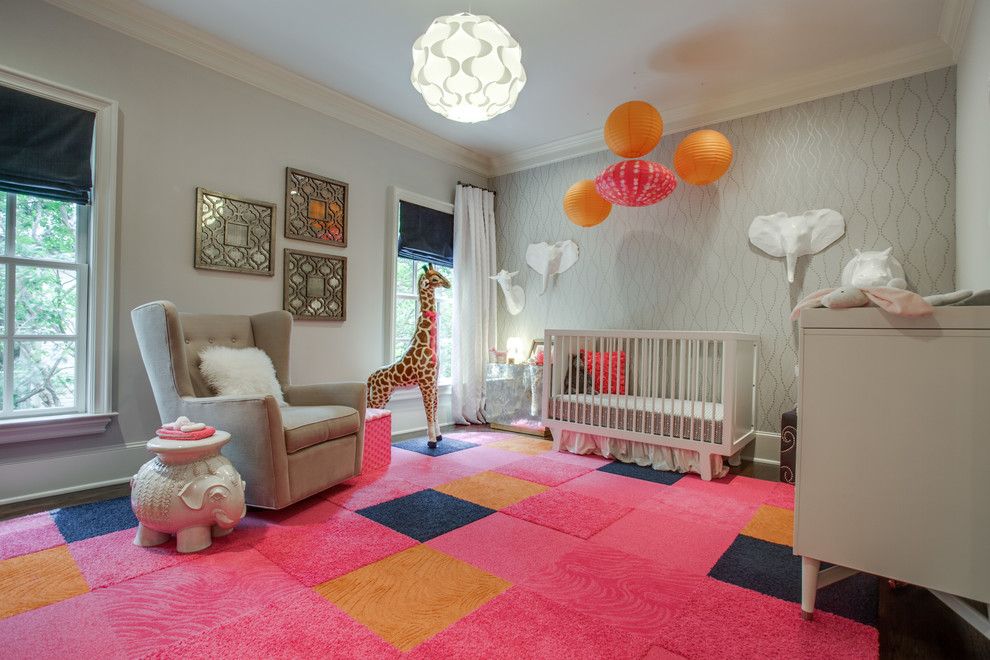 Ikea Lack Side Table for a Contemporary Nursery with a Hot Pink Rug and Blu Sky Living Interior Design & Staging by Blu Sky Living