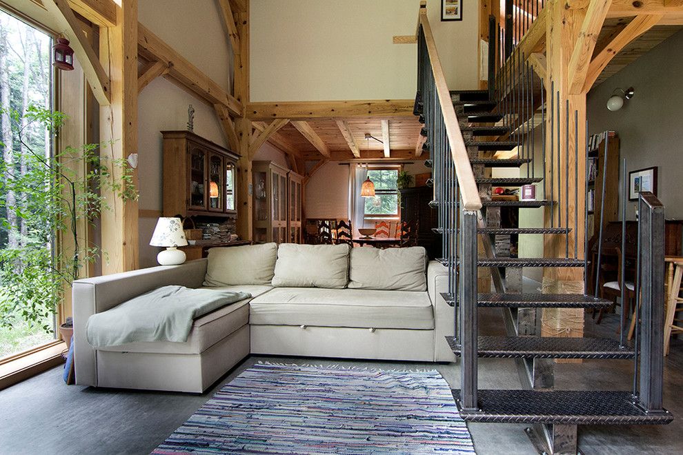 Ikea Malm Bed Frame for a Contemporary Living Room with a Wood Posts and Petite Maison Verte by Marie Isabelle Gauthier Architecte