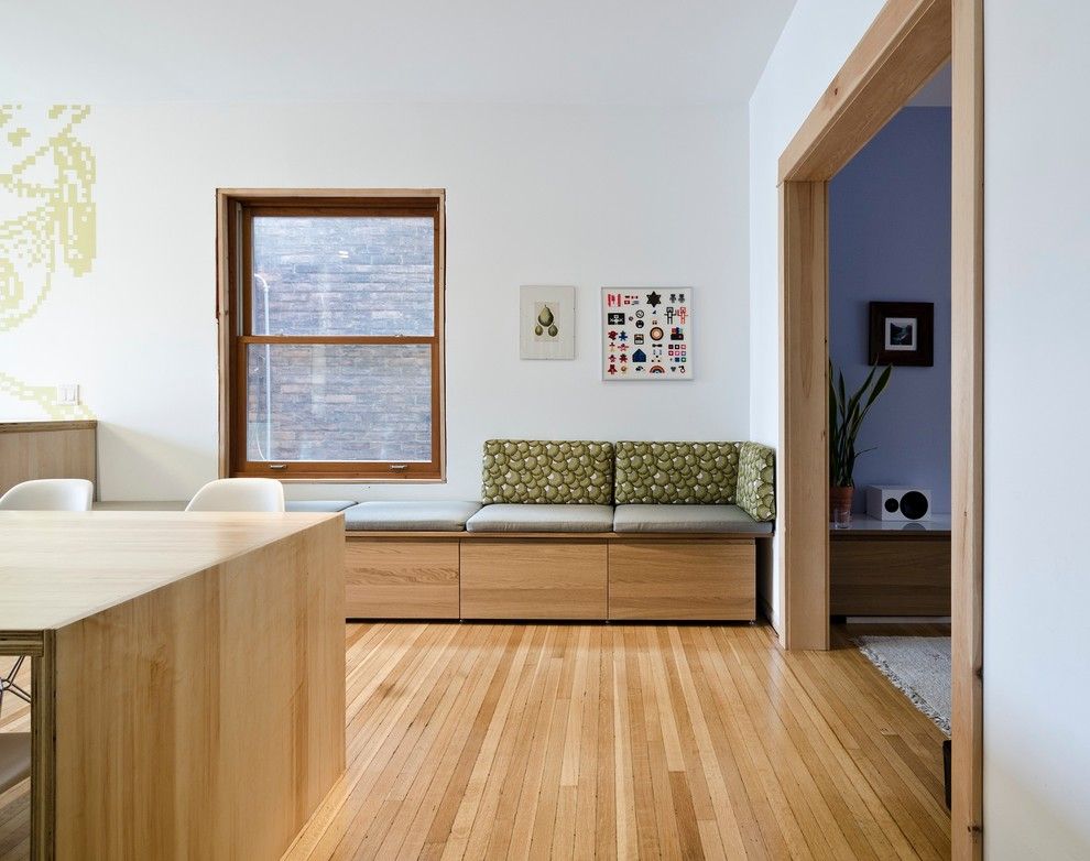 Ikea Slatted Bed Base for a Modern Dining Room with a Built in Seating and Bloordale Renovation by Blacklab Architects Inc.