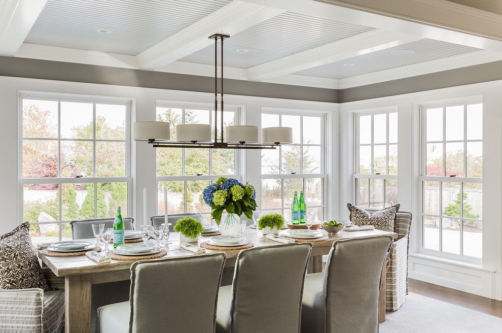 Ikea Stoughton Ma for a Transitional Dining Room with a Beamed Ceiling and Private Residence   Marblehead, Ma by Julia Cutler Interior Design