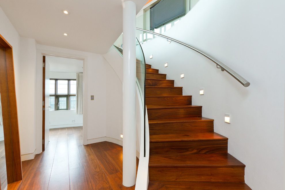 Installing Recessed Lighting for a Contemporary Staircase with a Curved Staircase and Victor Wharf   Private by Chris Snook