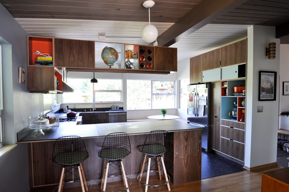 Intermountain Wood Products for a Modern Kitchen with a Dark Wood Shelving and Blue Ridge Mid Century Modern Kitchen by Fivedot