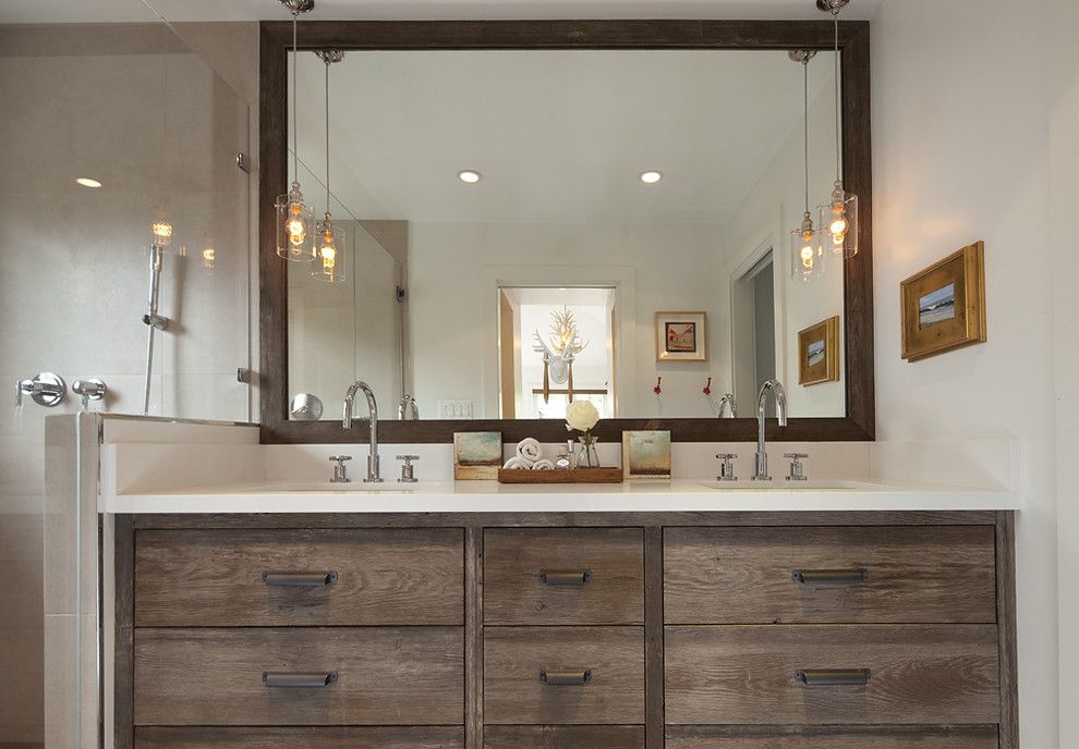 Jadon for a Rustic Bathroom with a Wood Cabinets and Mill Valley Bungalow by Artistic Designs for Living, Tineke Triggs