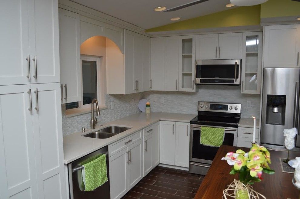 Jamco for a Contemporary Kitchen with a Silver Backsplash and Fiona Kitchen Remodel by Jamco Unlimited Inc