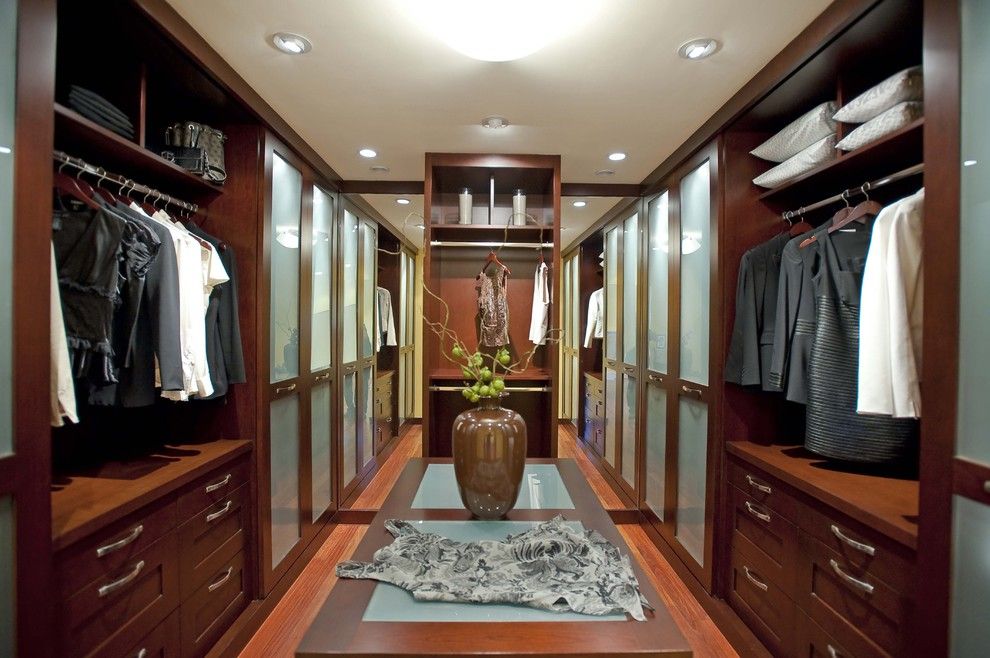 Janets Closet for a Contemporary Closet with a Sliding Doors and Featured in Gentry Design, Palo Alto Weekly Home & Garden and Others by Danenberg Design