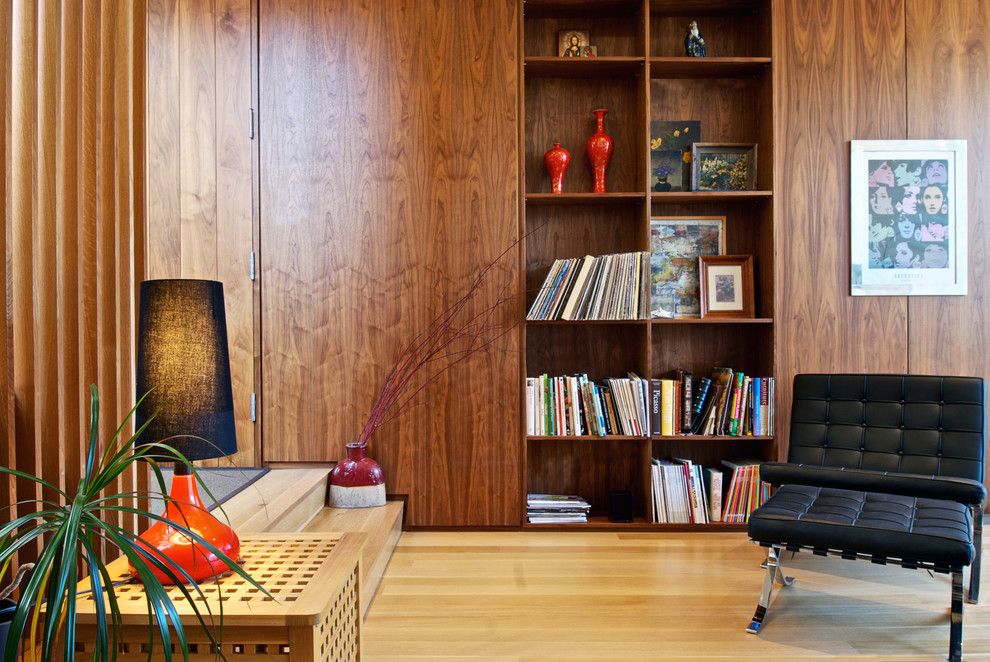 Janets Closet for a Modern Entry with a Woodwork and Entry + Bookshelf by Andrew Snow Photography