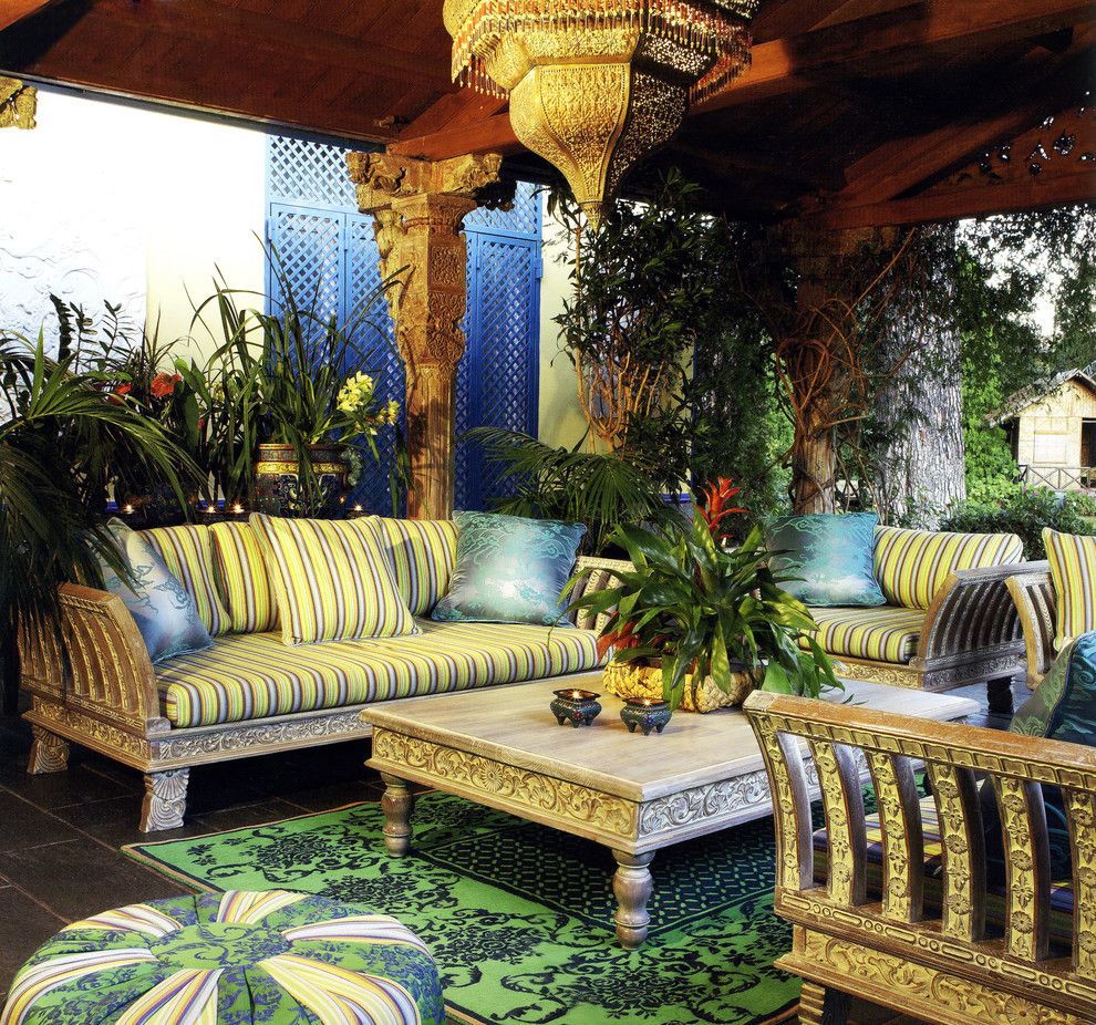 Jewish Candle Holder for a Tropical Patio with a Sofas Otomanos and Covered Outdoor Patio by Coleccion Alexandra