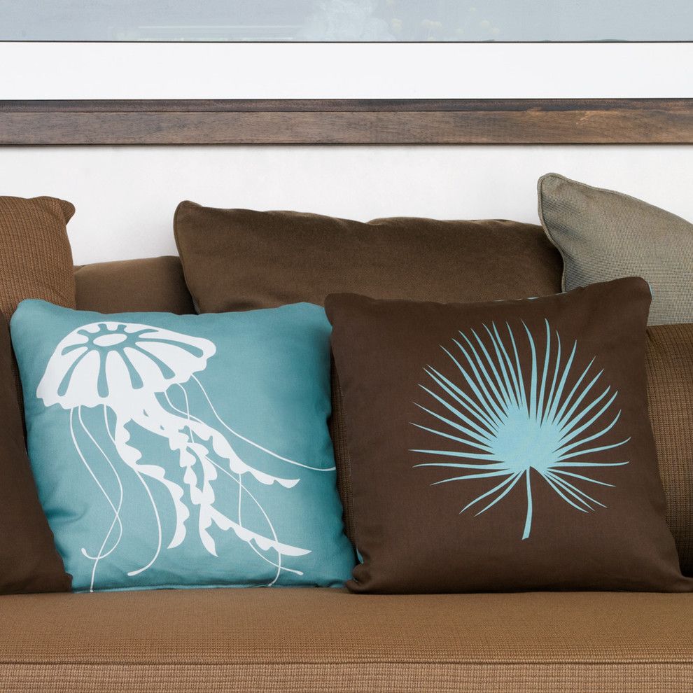 Jolee for a  Spaces with a Nautical Pillows and Jellyfish and Palm Frond Decorative Throw Pillows by Wabisabi Green