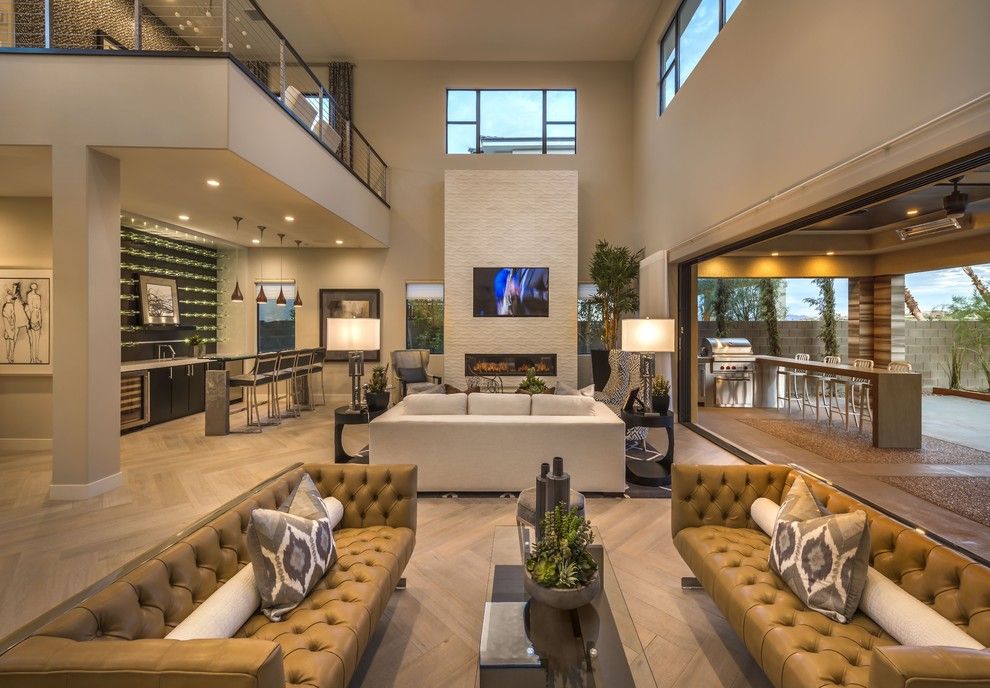 Juhl Las Vegas for a Contemporary Living Room with a Home Bar and Plan 2 Great Room at Lago Vista at Lake Las Vegas by William Lyon Signature Home