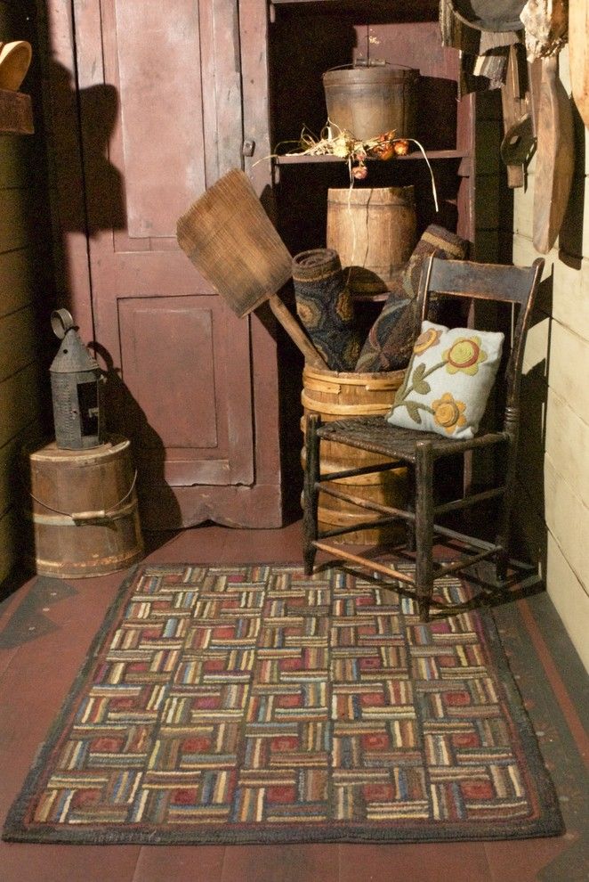 Kaleidoscope Atlanta for a Rustic Entry with a Primitive Decor and Homespice Matchstic Hand Hooked Rug by Homespice Decor