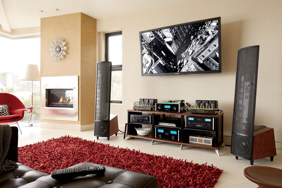 Kc Auto Paint for a Modern Family Room with a Flat Screen Tv and Family Rooms by Magnolia Design Center