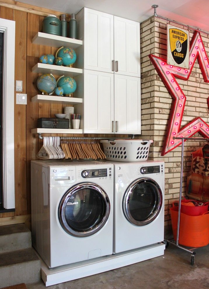 Koit for a Eclectic Laundry Room with a White Appliances and Garage Update on Cavender by the Cavender Diary