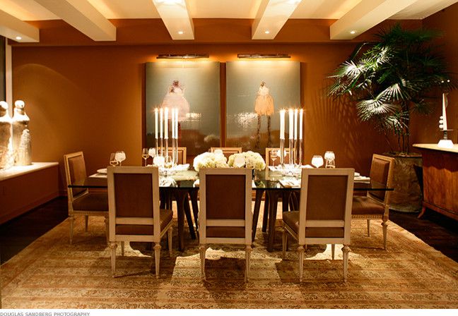 Kolb Electric for a Transitional Dining Room with a White Ceiling Beams and San Francisco Dining Room by Michael Merrill Design Studio, Inc