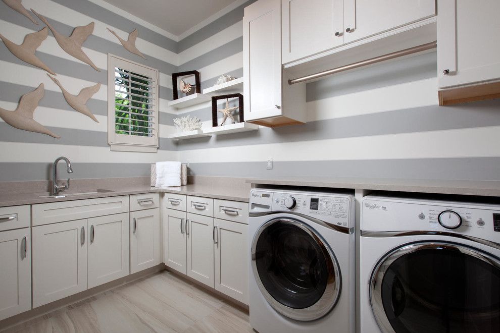 Koorsen Fire and Security for a Transitional Laundry Room with a Wall Decals and Anguilla   Naples Collection by Romanza Interior Design