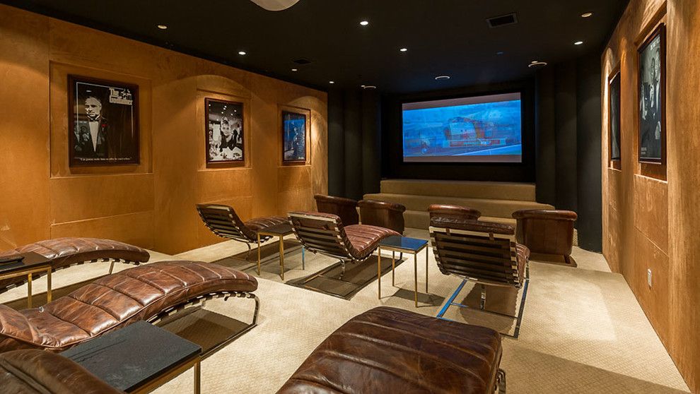 La Habra Theater for a Contemporary Home Theater with a Ceiling Lighting and 122 North Anita by Meridith Baer Home