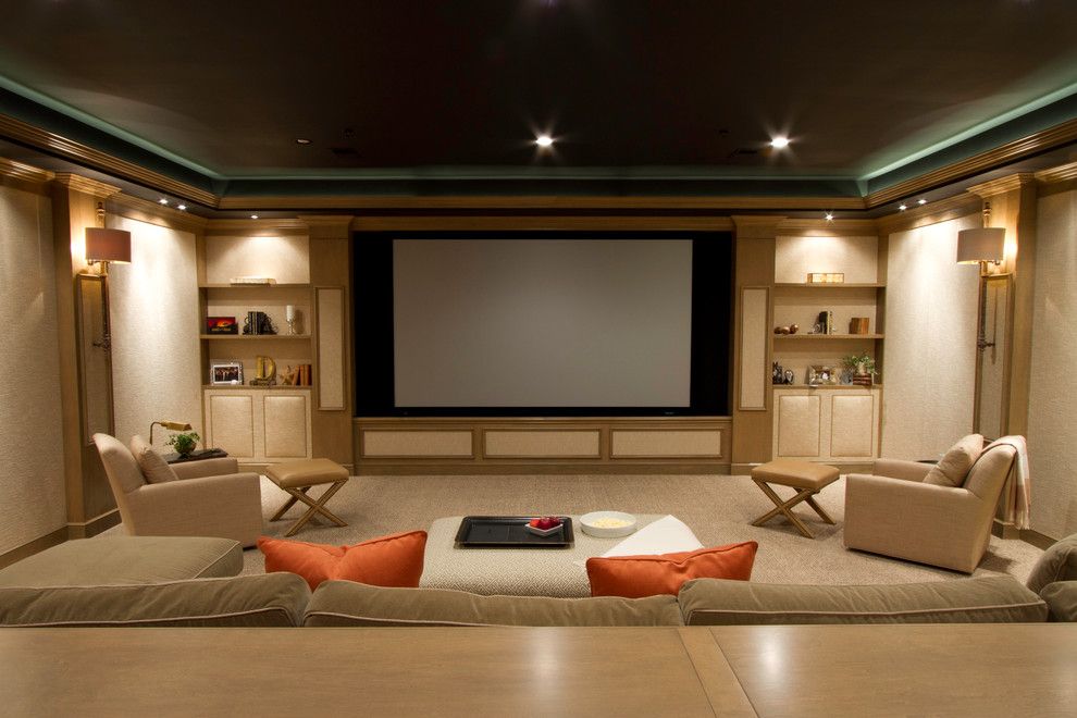 La Habra Theater for a Contemporary Home Theater with a Dark Brown Ceiling and Media Room by Robert Black 5 Design