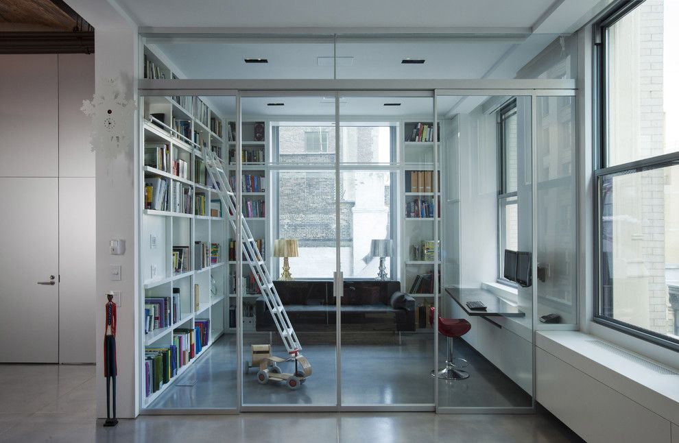 Larsondoors.com for a Industrial Home Office with a White Bookcase and Modern Loft by Naiztat + Ham Architects, P.c