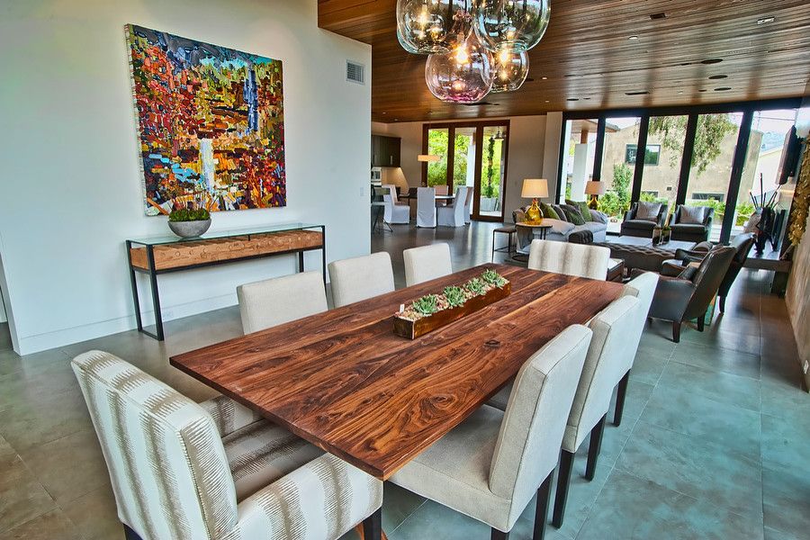 Leeds Certification for a Contemporary Dining Room with a Tile Floor and Vision House Los Angeles by Structure Home